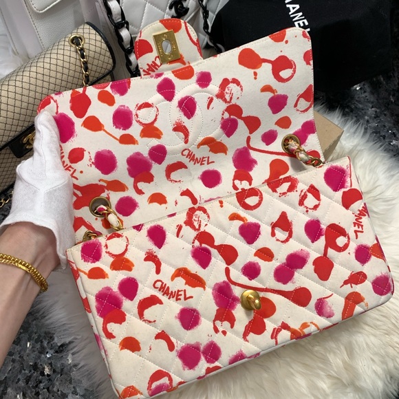 ❌SOLD❌Vintage Chanel coated canvas cc logo print classic clap medium 24k gold - Picture 12 of 12